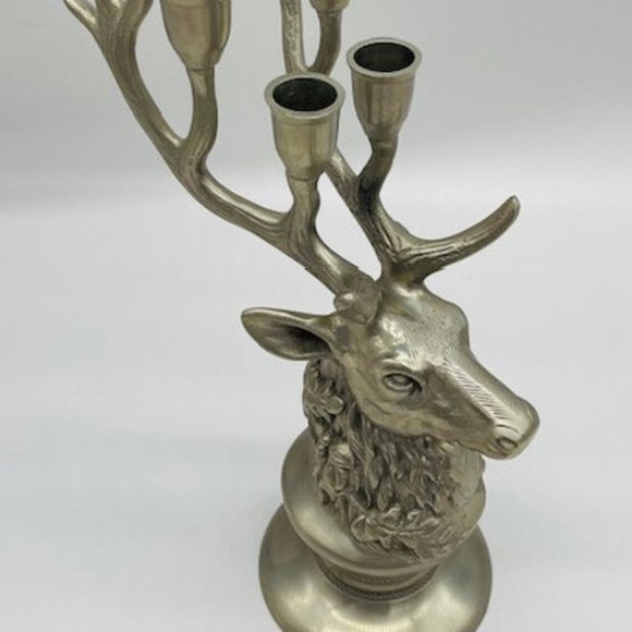 Vintage XL Candle Holder Deer Head Pewter 6 Candle Chandelier Deer Advent Decora - Picture 4 of 9